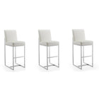 Manhattan Comfort Element 16.34" Modern Faux Leather Upholstered Bar Stool - Pearl White and Polished Chrome - 3 Pack-Modern Barstool with Backseat Perfect for Bar and Kitchen Use. Set of 3