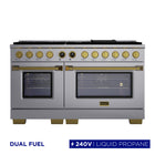 Kucht 60" KXP Series Dual Fuel Range Propane Gas - Stainless Steel/Gold-Cook and bake like a pro with 2 separate ovens with large oven windows, the main is a heavy-duty blue porcelain oven with 5.2 cu. ft. of capacity while the additional side oven has 3.3 cu. Ft