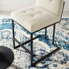 Modway Privy Black Stainless Steel Upholstered Fabric Counter Stool - Black Beige-Matte Black Stainless Steel Geometric Base