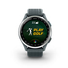 Garmin Approach S44 Smartwatch - Silver Aluminum Bezel With Twilight Silicone Band-PLAN YOUR SHOT - Get distance to the front, middle and back of the green. Plus, navigate bunkers, water hazards and layups, and use the PinPointer feature to see the direction of the pin.