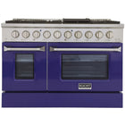 Kucht 48" KNG Series Pro Style Propane Gas Range - Stainless Steel/Blue-Cook and bake like a pro with two separate ovens featuring large oven windows. The main oven is a heavy-duty blue porcelain oven with 4.2-cu-ft of capacity, while the additional side oven has 2.5-cu-ft of capacity