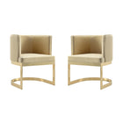Manhattan Comfort Aura 24.4" Modern Velvet Upholstered Dining Chair - Sand and Polished Brass - Set of 2-Modern Dining Chair Perfect for Dining and Accent Living Room Use. Set of 2