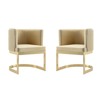 Manhattan Comfort Aura 24.4" Modern Velvet Upholstered Dining Chair - Sand and Polished Brass - Set of 2-Modern Dining Chair Perfect for Dining and Accent Living Room Use. Set of 2