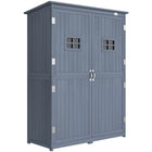 Outsunny Wooden Garden Shed with Two Windows - 4 x 1.5ft - Dark Grey-Plenty of storage space – three shelves on the left, a large space on the right 
