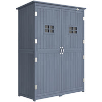 Outsunny Wooden Garden Shed with Two Windows - 4 x 1.5ft - Dark Grey-Plenty of storage space – three shelves on the left, a large space on the right 
