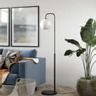 Hudson&Canal Harrison Arc Floor Lamp with Glass Shade - Blackened Bronze/White Milk-Handcrafted blackened bronze finish is applied to the round metal base
