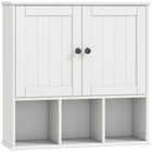HOMCOM Farmhouse Bathroom Wall Cabinet, Open Compartments and 2 Doors - White-Double-door cabinet with an adjustable shelf offers flexible storage options