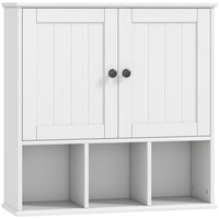 HOMCOM Farmhouse Bathroom Wall Cabinet, Open Compartments and 2 Doors - White-Double-door cabinet with an adjustable shelf offers flexible storage options