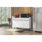 Manhattan Comfort Bradley 53.54" Mid-Century Modern Buffet Stand - White-Beautiful Rustic Brown Door Handle Bar Pulls