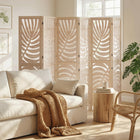 HOMCOM 6 Panel Palm Leaf Design Freestanding Room Divider for Home Office Bedroom - Natural Wood Finish-Folding design with 20 metal hinges simplifies storage 
