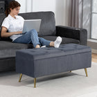 HOMCOM Steel Leg 43 Inch Large Storage Chest Ottoman Bench - Dark Grey-Steel legs with anti-slip pads protect your floors from scratches;