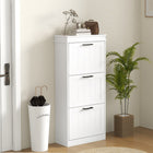 HOMCOM Narrow Shoe Cabinet with Flip Drawers & Adjustable Shelf - White-2-level adjustable inner shelves are removable to store various of shoes