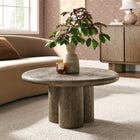 Modway Tori 31" Indoor/Outdoor Round Coffee Table - Weathered Walnut-Three-Pillar Pedestal Base
