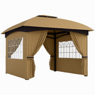 Outsunny 11 ft W x 11 ft L Outdoor Gazebo with Curtains - Church Windows - Beige-PU coated roof and curtains shield against UV20+ rays