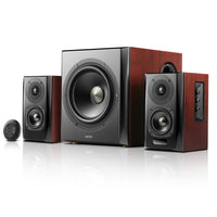 Edifier S350DB Bluetooth Bookshelf Speakers with 8" Subwoofer - Brown-Enrich your audio with crisp, clear highs provided courtesy of our high quality titanium dome tweeters