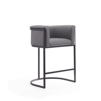 Manhattan Comfort Cosmopolitan 23.7" Mid-Century Modern Faux Leather Upholstered Counter Stool - Grey and Black-Mid-Century Modern Counter Stool with Backseat Perfect for Bar and Kitchen Use