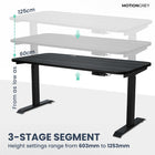 MotionGrey Electric Dual Motor Height Adjustable 165" W Sit-to-Stand Desk - Black Frame-Up to 120kg - Our Motion Standing Frame has been reinforced with thickened steel tubing throughout the desk and reinforced base plates for the footers. This provides a sturdy and durable platform even when the desk is raised to the highest setting