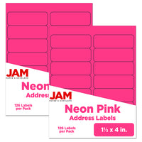 JAM Paper Mailing Address Labels, 1 1/3 x 4, Neon Pink, 252 Pack-Mailing Address Labels