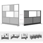 Luxor Modular Wall Extension with Whiteboard - 70" W x 48" H - Segmented Black Frame, Frosted Acrylic, Cool Grey PET-Frosted acrylic and PET acoustic panel design