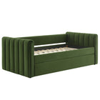 Modway Veyla Channel Tufted Performance Velvet Twin Daybed with Trundle - Moss Green-Stain-Resistant Performance Velvet