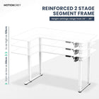 MotionGrey Ergo2 Pro Adjustable Left L-Shaped Standing Desk with Memory Settings - 63" x 43" - White Top - White Frame-Supports Up to 80 kg - The Motion standing frame is reinforced with thickened steel tubing and strengthened base plates, providing a sturdy and durable platform even at the highest height setting