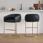 Manhattan Comfort Louvre 21" Mid-Century Modern Leatherette Upholstered Barstool - Black and Titanium Gold - 2 Pack-Semi-circle Pedestal Base Made of Stainless Steel with Gold Finish