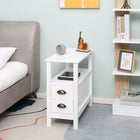 HOMCOM Slim End Table with 2 Drawers and Storage Shelf - White-Slim, elegant design will blend seamlessly with any room such as living room, bedroom