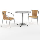 31.5'' Round Aluminum Indoor-Outdoor Table with 2 Beige Rattan Chairs (TLH-ALUM-32RD-020BGECHR2-GG)-Indoor Outdoor Sets