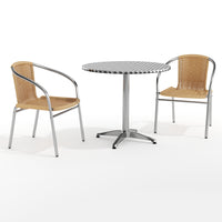 31.5'' Round Aluminum Indoor-Outdoor Table with 2 Beige Rattan Chairs (TLH-ALUM-32RD-020BGECHR2-GG)-Indoor Outdoor Sets