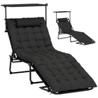 Outsunny Folding Tanning Chair - Sun Lounger with Canopy - Black-Seven-piece outdoor patio furniture set for family meals and gatherings