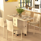 HOMCOM Rolling Drop Leaf Folding Dining Table with Drawers & Storage Cabinet for 4-6 - Natural Wood-Two sideboards lift to accommodate up to six people