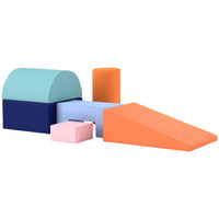 Qaba Baby Climbing Toys Indoor, Foam Climbing Blocks - Orange and Blue - Set of 6-Six-piece set configures into numerous shapes for creative play 