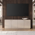 Hudson&Canal Lillian Rectangular TV Stand for TV's up to 75" - Alder White-Crafted of sturdy MDF, the base top, and shleves in a Black Grain finish and doors in a Satin Walnut finish