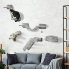 PawHut 5-Piece Cat Wall Shelf Set with Scratching Post and Ladder - Light Grey-Covered with soft plush and sisal blanket 