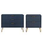 Manhattan Comfort DUMBO Modern 2-Drawer Nightstand and 3-Drawer Dresser Set - Midnight Blue-Modern-Contemporary with a taste of Glam Bedroom Dresser Set. Includes 1 Standard Dresser and 1 Nightstand 2.0.