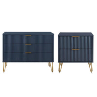 Manhattan Comfort DUMBO Modern 2-Drawer Nightstand and 3-Drawer Dresser Set - Midnight Blue-Modern-Contemporary with a taste of Glam Bedroom Dresser Set. Includes 1 Standard Dresser and 1 Nightstand 2.0.