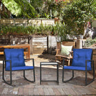 Outsunny 3-Pieces Rocking Bistro Set - Blue-Steel frame wrapped with PE rattan in exquisite workmanship for ensured durability   
