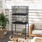 PawHut 65" H Bird Cage with Removable Tray, Bottom Mesh Panel, Wooden Perches and Swing - Black-It comes with four wooden perches and four plastic food containers, a colourful swing and a ladder 