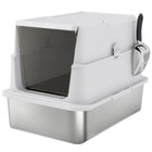 PawHut XL Stainless Steel Big Cat Litter Box with Flip Top-Made with 201 stainless steel, this litter box resists scratches and odors 
