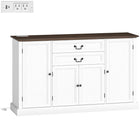 HOMCOM Farmhouse 57.9" L Sideboard Buffet Cabinet with Charging Station - White Wood Grain-Two power outlets, USB and USB-C ports for easy charging, with a cable hole to keep wires tidy