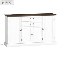 HOMCOM Farmhouse 57.9" L Sideboard Buffet Cabinet with Charging Station - White Wood Grain-Two power outlets, USB and USB-C ports for easy charging, with a cable hole to keep wires tidy