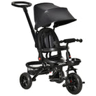 Qaba 4-in-1 Baby Tricycle Trike with Reversible Adjustable Seat - Black-4 in 1 design with detachable parent push handle, canopy, and guardrail 