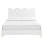 Modway Current Performance Velvet Full Platform Bed with Gold Metal Legs - White-Gold Metal Legs With Non-Marking Caps