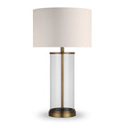 Hudson&Canal Rowan 28" Tall Table Lamp with Fabric Shade - Antique Brass/White-Coastal design for your living room, workspace, or bed side table