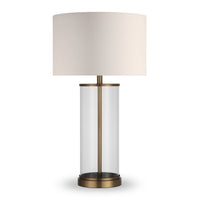 Hudson&Canal Rowan 28" Tall Table Lamp with Fabric Shade - Antique Brass/White-Coastal design for your living room, workspace, or bed side table