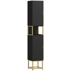 Kleankin 67" Tall Freestanding Bathroom Linen Tower Cabinet - Black-Diamond chevron pattern with golden base enhances home aesthetics