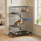 PawHut 4-Tier Large Cat Enclosure Metal Playpen with Wheels-Four 360° rolling casters with two brakes ensure mobility and stability
