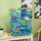 PawHut 18.5" Hamster Cage with Tube System & Exercise Wheel - Blue-Small house on perch provides cozy resting spot
