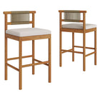 Modway Eleni Outdoor Teak Wood Bar Stools 2-Piece Set - Natural/Sail-Teak Wood Frame