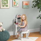 Qaba Kids Makeup and Dressing Table and Chair Set - White-Ideal for children's bedrooms, playrooms, and daycare centers 